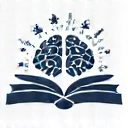 Ikona symbolizująca wiedzę i profesjonalizm, przedstawiająca otwartą książkę lub mózg z elementami naukowymi, takimi jak atomy lub wykresy.